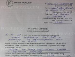В какой суд подать иск о нарушении прав потребителя Исковое заявление в суд о правах потребителя